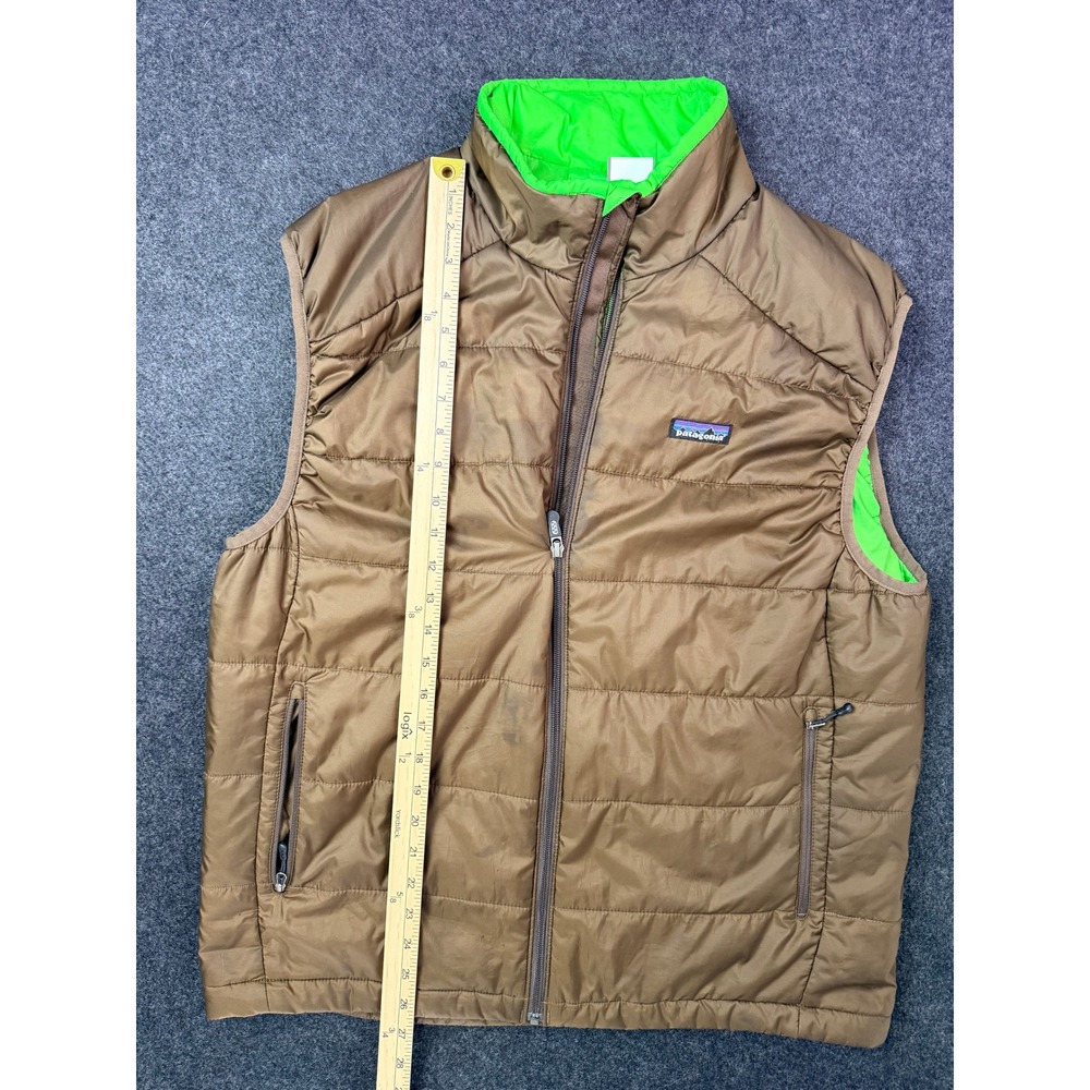 Patagonia Nano Puff Vest Mens Large Brown Lime Green PrimaLoft Insulated Puffer